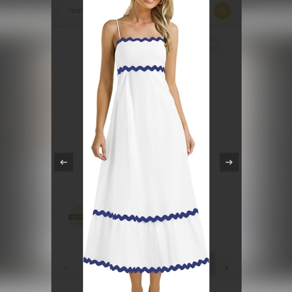 Elegant Blue and White Midi Dress